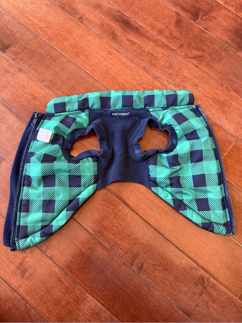 Pup Crew Dog Green & Navy Buffalo Plaid Jacket, size Small